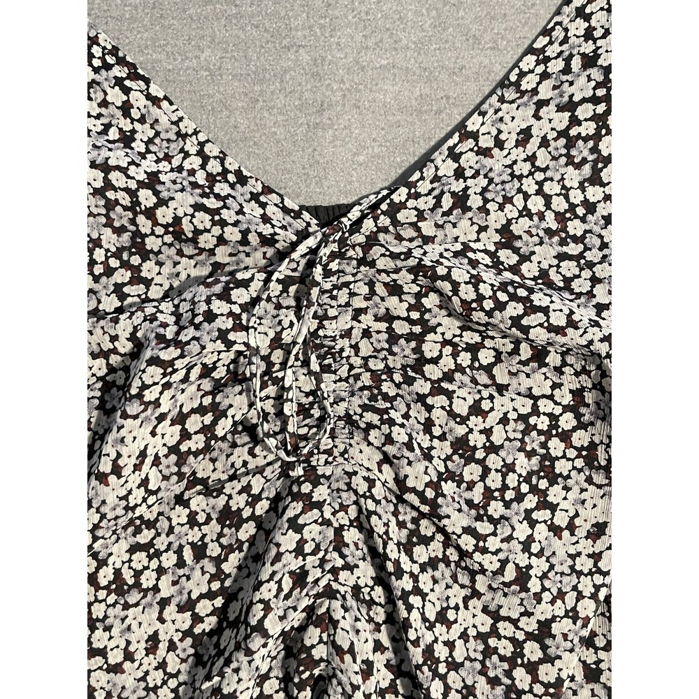 Abercrombie & Fitch Floral Smocked Top Small Puff Sleeve Ruched Front‎ Crop - Picture 2 of 6